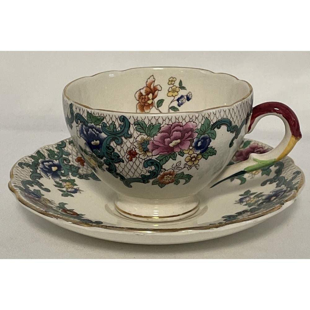 Vintage Royal Cauldon Victoria 2 Cups & Saucers Scalloped 22k Gold Edging Floral - Picture 2 of 16